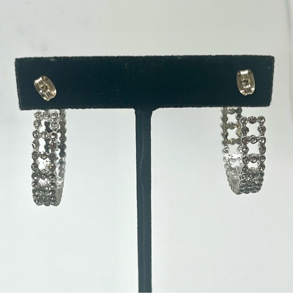 Silver Tone Rhinestone Hoop Earrings - Picture 2 of 8